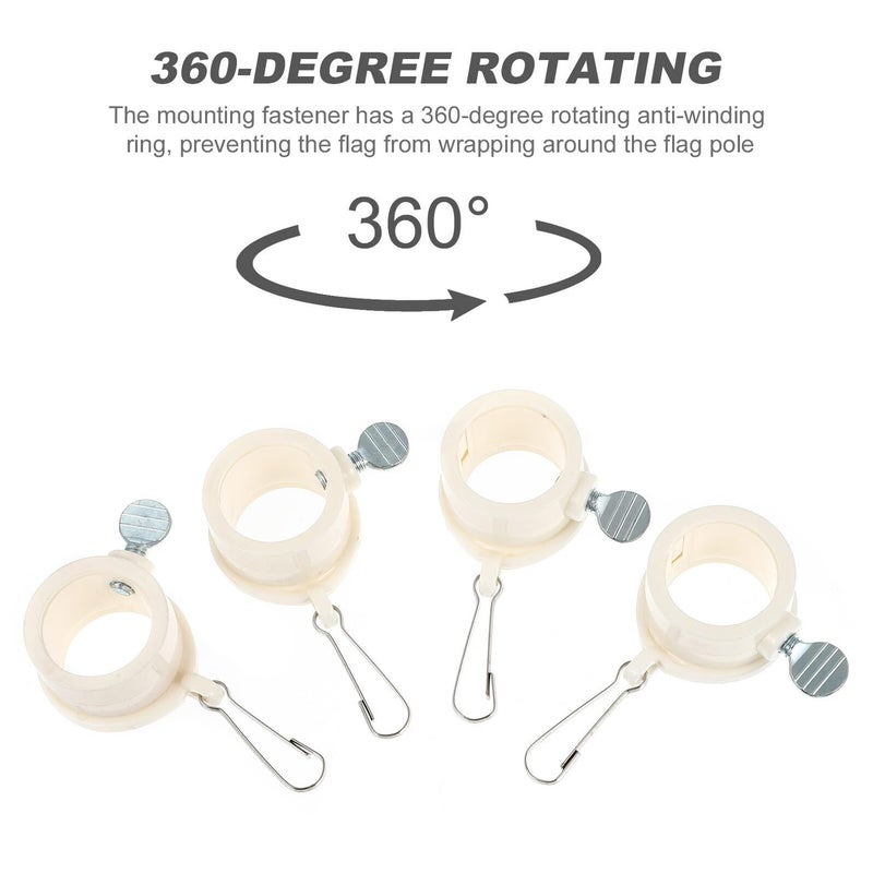 4 Pack Flag Pole Rings with Metal Clips White Holder Fasteners for Outdoor Mounting Replacement - Image 4