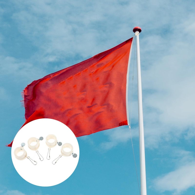4 Pack Flag Pole Rings with Metal Clips White Holder Fasteners for Outdoor Mounting Replacement - Image 5