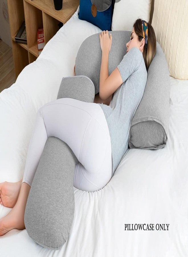 INSEN Pregnancy Body Pillow Cover, Full Body Pillow Cover for Pregnant Women, Grey Jersey, L-Shaped - Image 3