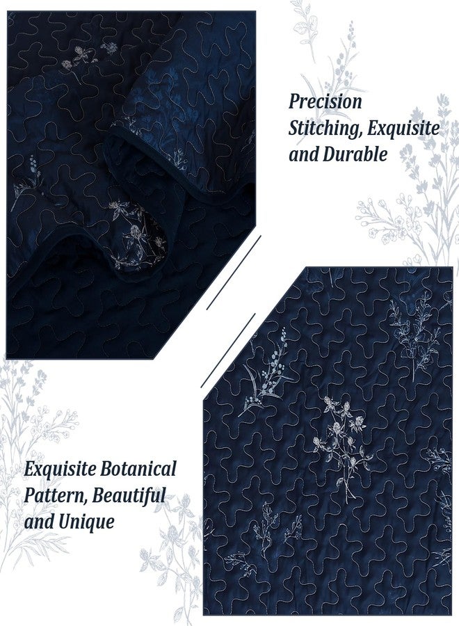 Drucon Navy King Size Quilt Set Branch Bedspread Coverlet Set, Navy Blue Botanical Floral Pattern Quilted Bedding Set 3 Piece Soft Lightweight Microfiber Bed Cover for All Season (104"x 90") - Image 5