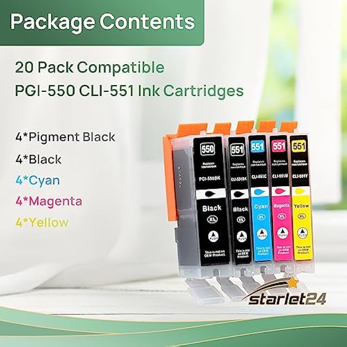 20X PRINTER CARTRIDGES REPLACEMENT FOR CANON PGI-550 CLI-551 FOR PIXMA IP-7200 IP-7250 MX-925 IP-8750 IX-6850 MG-5450 MG-5550 MG-5650 MG-5655 MG-6350 MG-64 MG-50 MG-6650 MG-7100 MG-7150 MG-7550 MX-725 - Image 3