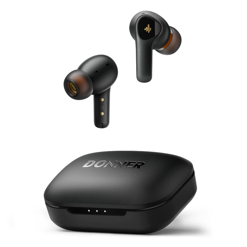 Donner Noise Cancelling Wireless Earbuds, Bluetooth 5.2 Earphones with 4 Mic Clear Calls, 12mm Drivers, App for Custom EQ, 32H Playtime, Fast Charging, Transparency - Dobuds ONE,Black - Image 1