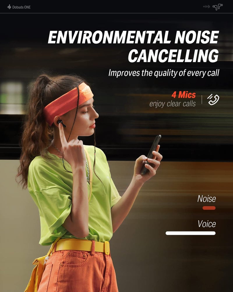 Donner Noise Cancelling Wireless Earbuds, Bluetooth 5.2 Earphones with 4 Mic Clear Calls, 12mm Drivers, App for Custom EQ, 32H Playtime, Fast Charging, Transparency - Dobuds ONE,Black - Image 5