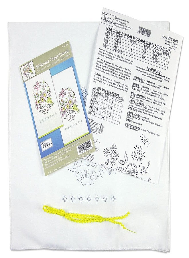 Tobin Welcome Guest Kit-Set/2 Stamped for Embroidery Kitchen Towels, 18" x 28",T264104 - Image 2