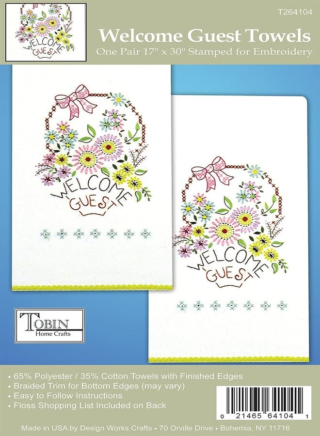 Tobin Welcome Guest Kit-Set/2 Stamped for Embroidery Kitchen Towels, 18" x 28",T264104 - Image 1