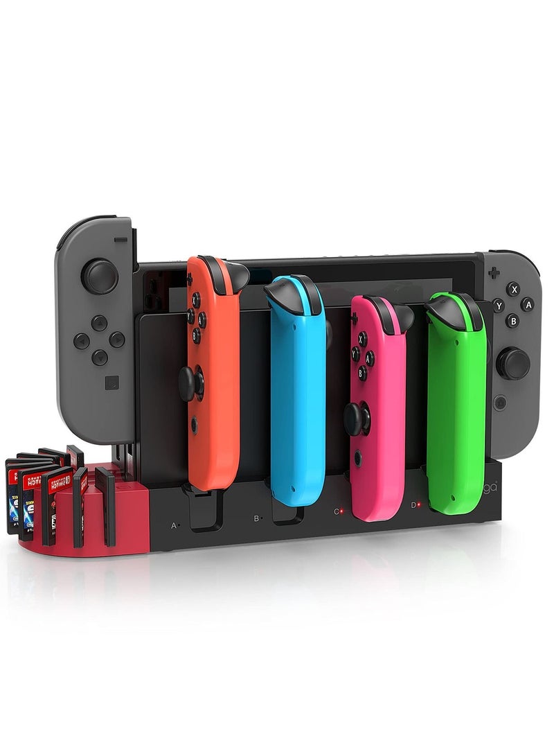 قاعدة شحن لجهاز التحكم Nintendo Switch Joy-Con ، سريعة مع 9 فتحات تخزين بطاقات ألعاب مدعوم من الأصلية Joycon (أسود) - Image 1