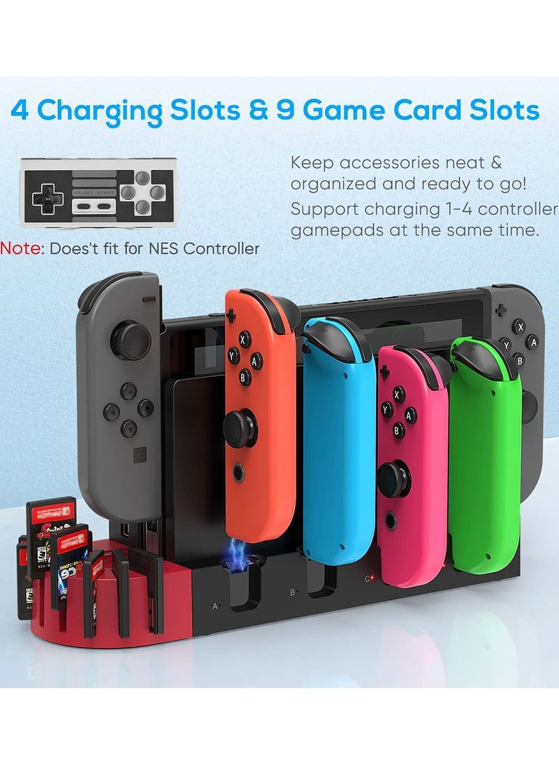 قاعدة شحن لجهاز التحكم Nintendo Switch Joy-Con ، سريعة مع 9 فتحات تخزين بطاقات ألعاب مدعوم من الأصلية Joycon (أسود) - Image 3