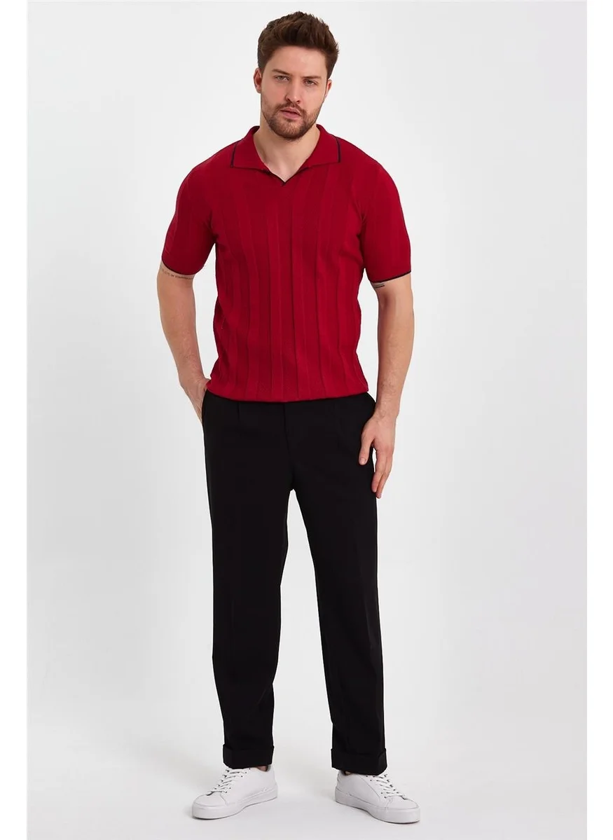 Cool Tarz Cool Style Red Men's Polo Collar Striped Knitwear T-SHIRT-TRZ19109R02S