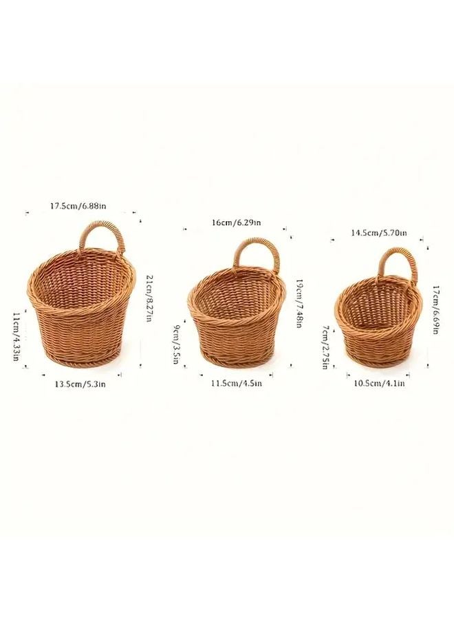3pcs Rustic Imitation Rattan Wall Storage Baskets Plastic Woven Hanging Organizers L M S Sizes - Image 5