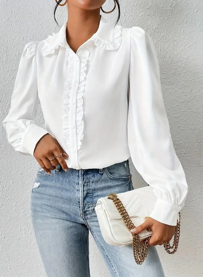 Take Two White Ruffle Detail Puff Sleeve Top