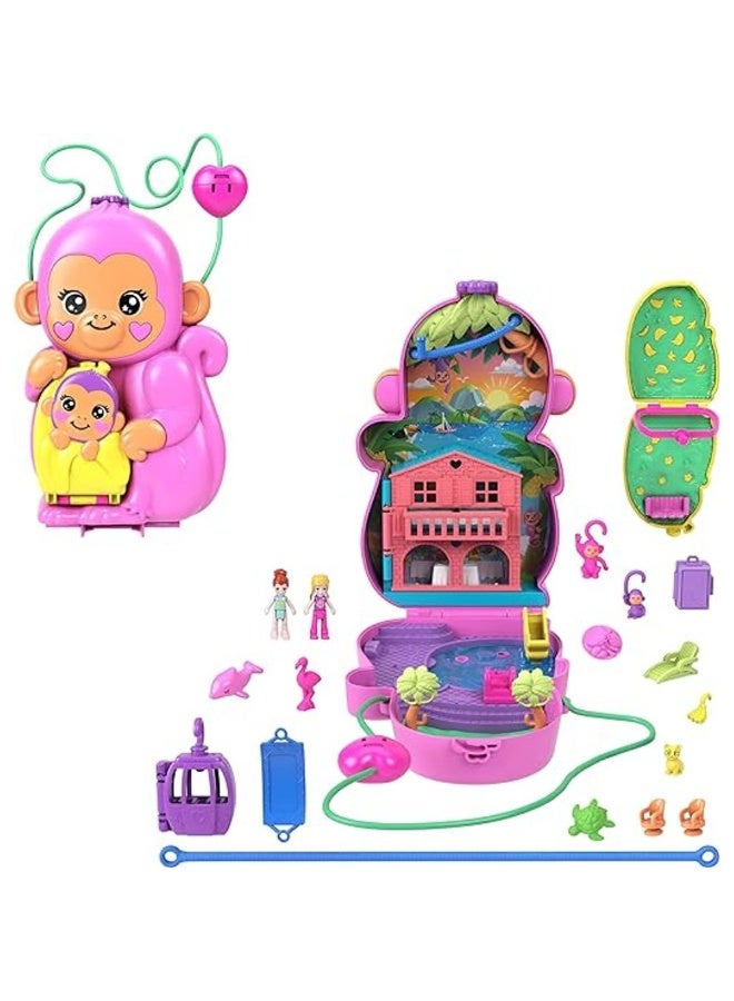 Polly Pocket مجموعة لعب بولي بوكيت ماما قرد وطفل (12.7 سم) مع دمى صغيرة - Image 2
