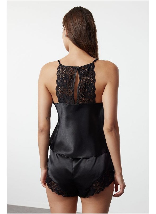 trendyol Black Lace Satin Woven Pajama Set  - Image 2