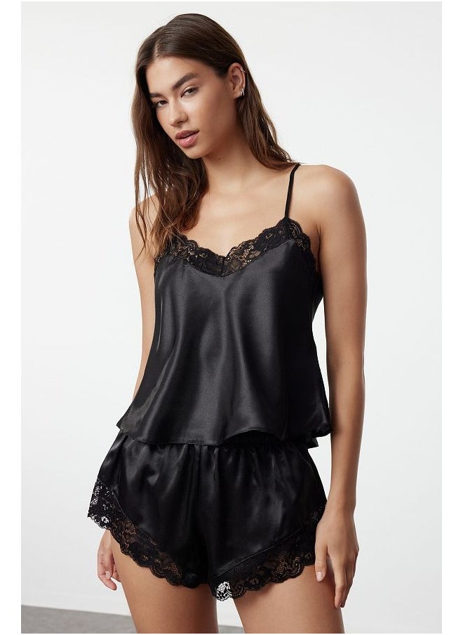 trendyol Black Lace Satin Woven Pajama Set  - Image 1