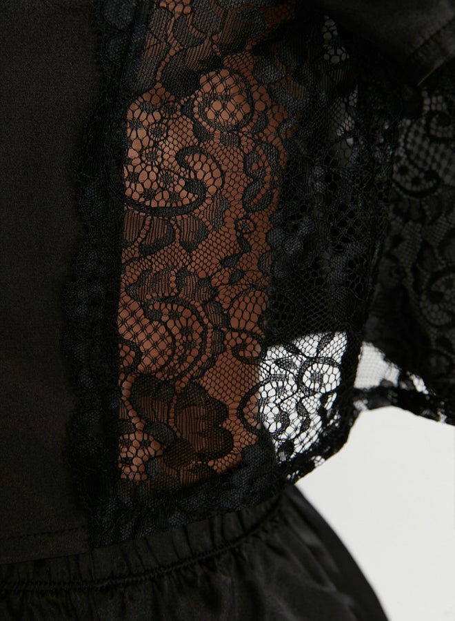 trendyol Black Lace Satin Woven Pajama Set  - Image 5