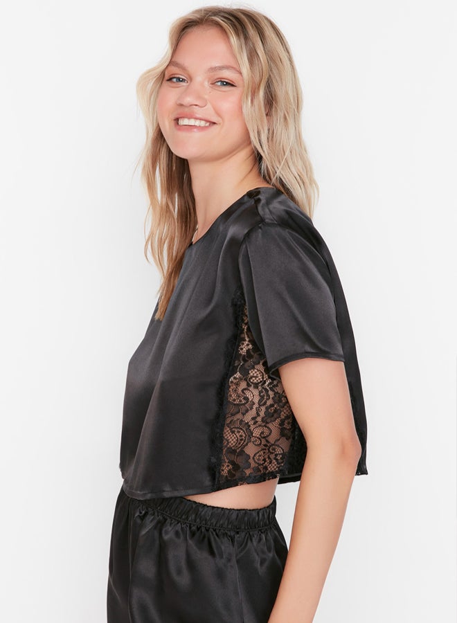 trendyol Black Lace Satin Woven Pajama Set  - Image 3