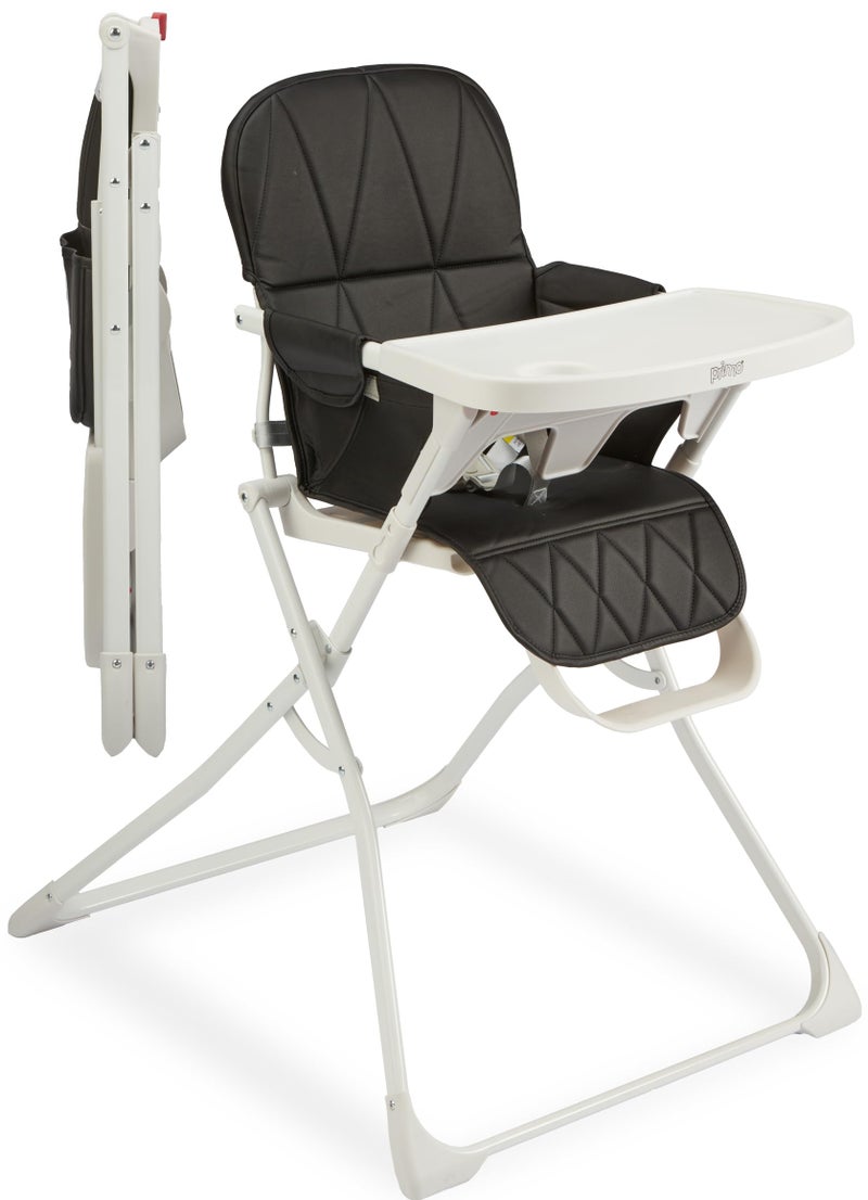 PRIMO كرسي عالي قابل للطي للأطفال من بريمو بوب أب لعمر 6 إلى 36 شهرًا - كرسي عالي قابل للطي على الشاطئ باللون الأسود مع صينية قابلة للإزالة وآمنة في غسالة الصحون، حزام أمان 3 نقاط، مقعد من الجلد الصناعي - تصميم موفر للمساحة - Image 1