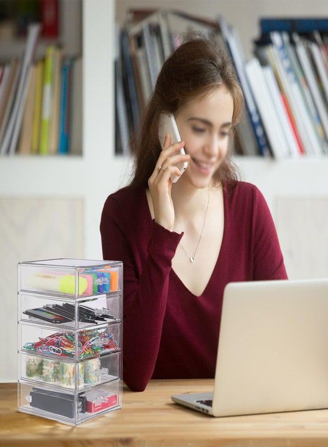 BTSKY Clear Acrylic 5-Drawer Storage Organizer, Stackable Drawer Storage for Desktop Vanity Bathroom, Multi-Purpose Organizer with Drawers for Office Essentials, Desk Makeup Jewelry Container - Image 4