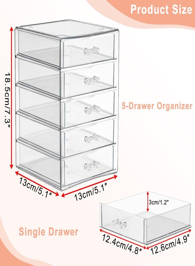 BTSKY Clear Acrylic 5-Drawer Storage Organizer, Stackable Drawer Storage for Desktop Vanity Bathroom, Multi-Purpose Organizer with Drawers for Office Essentials, Desk Makeup Jewelry Container - Image 3