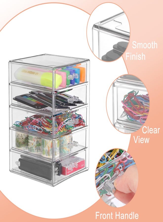 BTSKY Clear Acrylic 5-Drawer Storage Organizer, Stackable Drawer Storage for Desktop Vanity Bathroom, Multi-Purpose Organizer with Drawers for Office Essentials, Desk Makeup Jewelry Container - Image 5