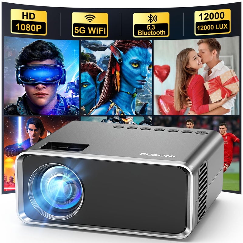 FUDONI Projector with WiFi and Bluetooth 4K Supported Upgraded Outdoor Movie Projectors Native 1080P FHD Video Proyector for Home Theater Compatible wHDMIUSBiOSAndroidWindowsTV Stick