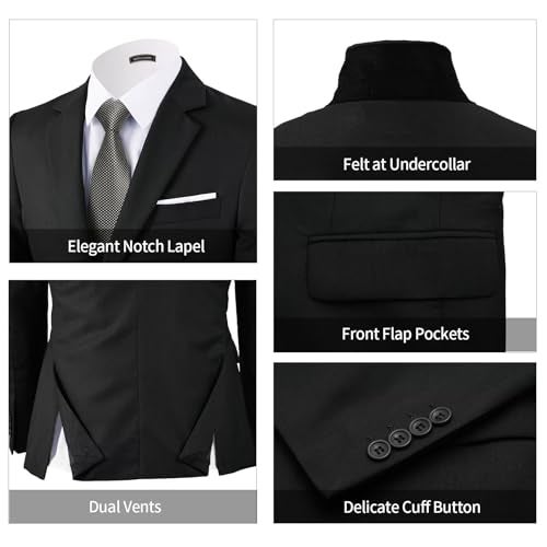 WEEN CHARM Suits for Men,3 Piece Slim Fit Suit Set with 2-Button Blazer,Vest,Pants,Tuxedo for Wedding,Prom,Party,Business Black - Image 5