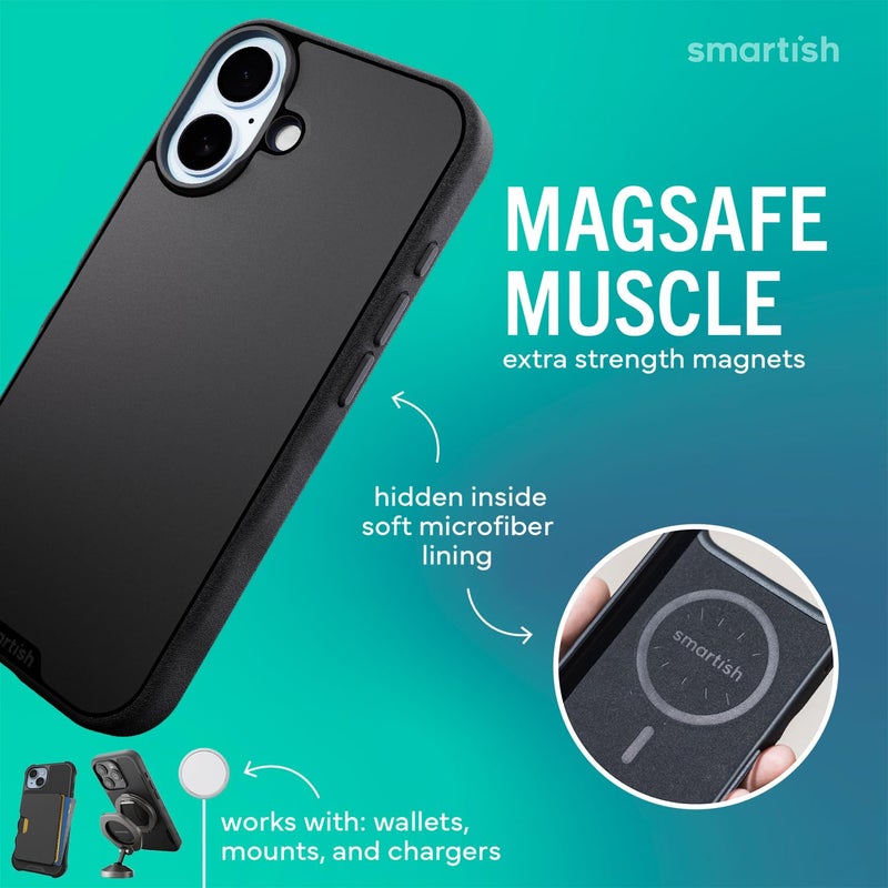 SmartishÂ® iPhone 17 MagSafe Case - Gripmunk Magnetic Slim Case [Lightweight + Protective] Thin Grip Cover with Microfiber Lining for Apple iPhone 17 - Black Tie Affair - Image 3