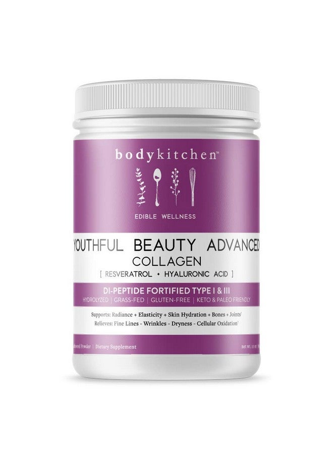 Body Kitchen مسحوق ببتيدات الكولاجين المتقدمة لجمال الشباب للشعر والبشرة والأظافر مع ريسفيراترول وحمض الهيالورونيك لدعم مكافحة الشيخوخة ومضادات الأكسدة من حشائش العلف (عبوة من 1) - Image 1