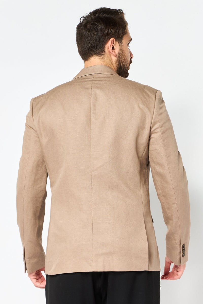 Celio Men Regular Fit Solid Long Semi Formal Blazer, Tan - Image 2