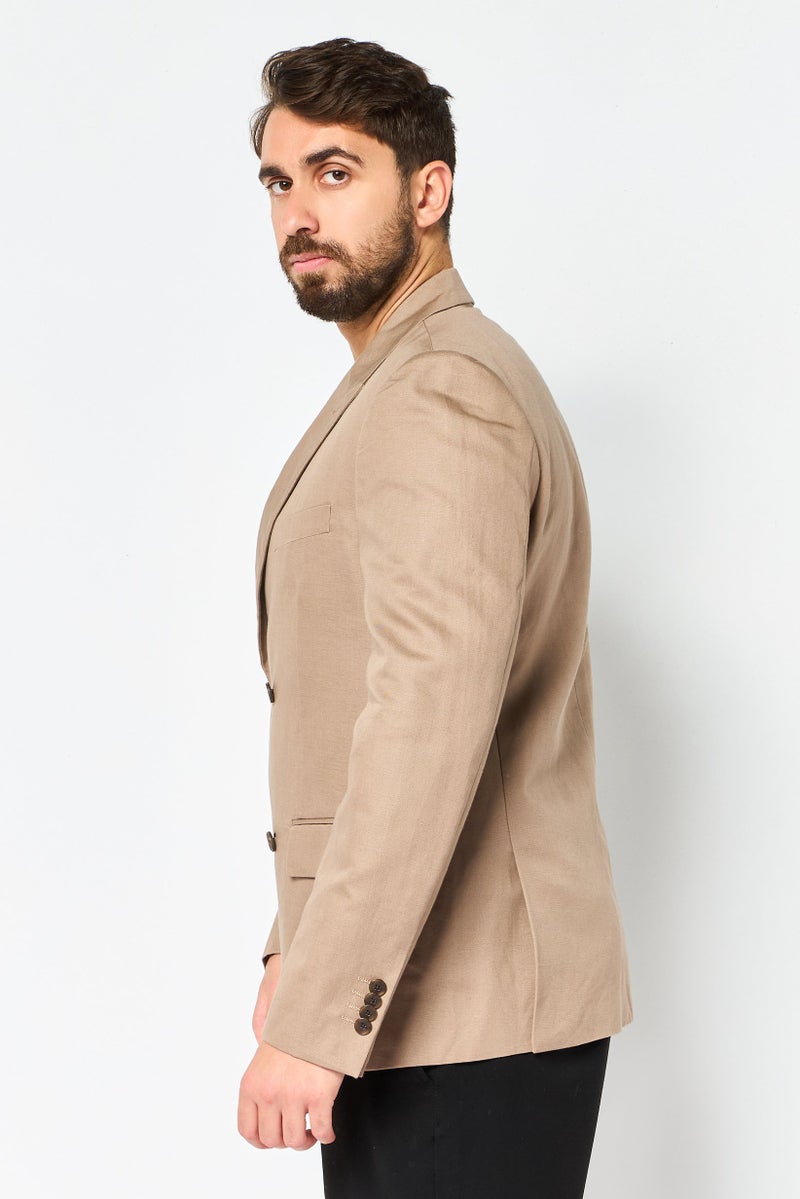 Celio Men Regular Fit Solid Long Semi Formal Blazer, Tan - Image 4