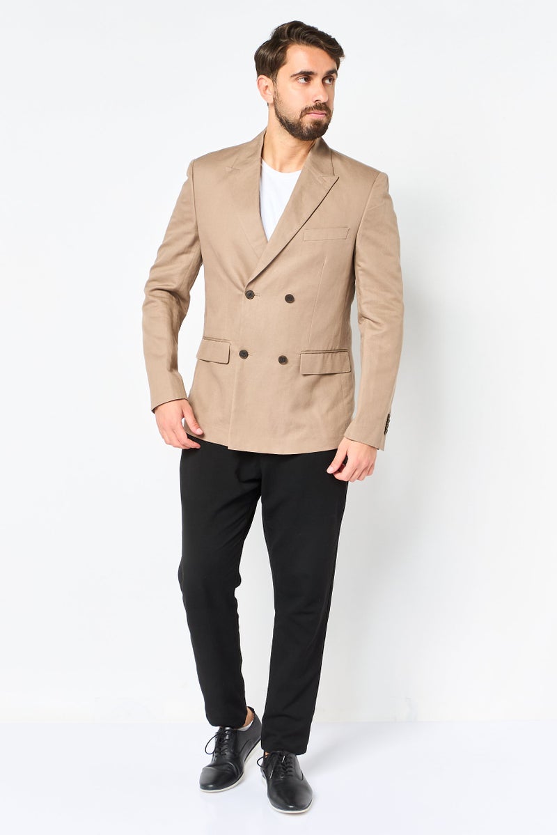 Celio Men Regular Fit Solid Long Semi Formal Blazer, Tan - Image 3