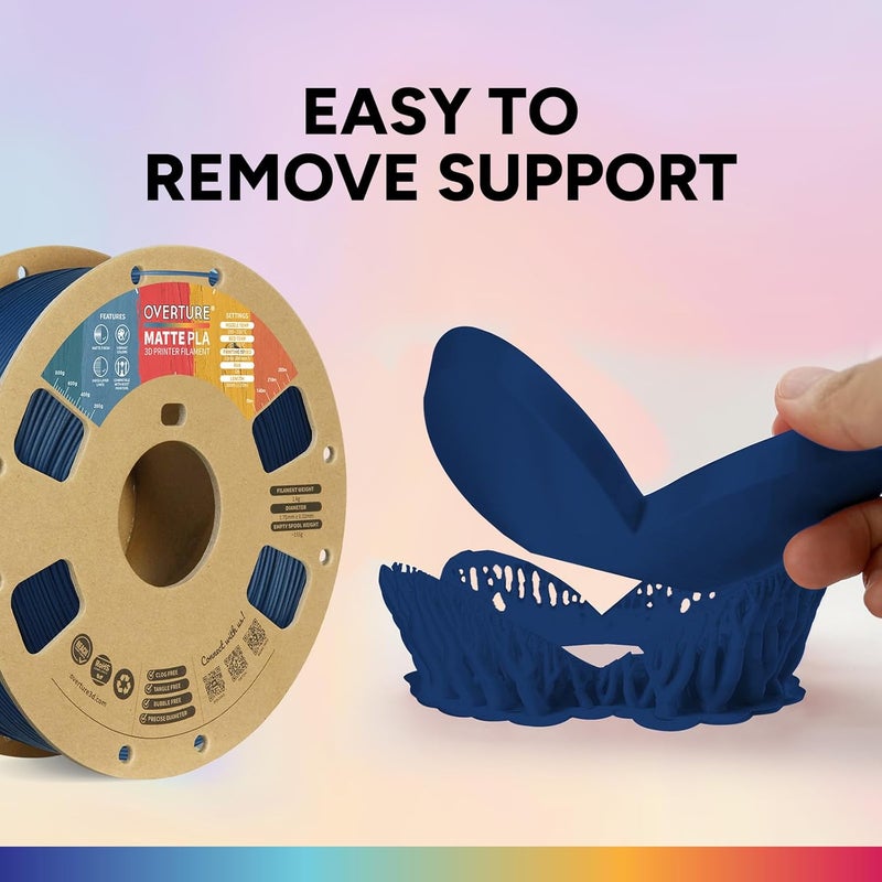 OVERTURE Matte PLA 3D Printer Filament 1.75mm, Matt Surface & Low Warping Filament 1kg Spool (2.2 lbs), Accuracy +/- 0.02 mm, Fit Most FDM Printers (Matte Navy Blue) - Image 4