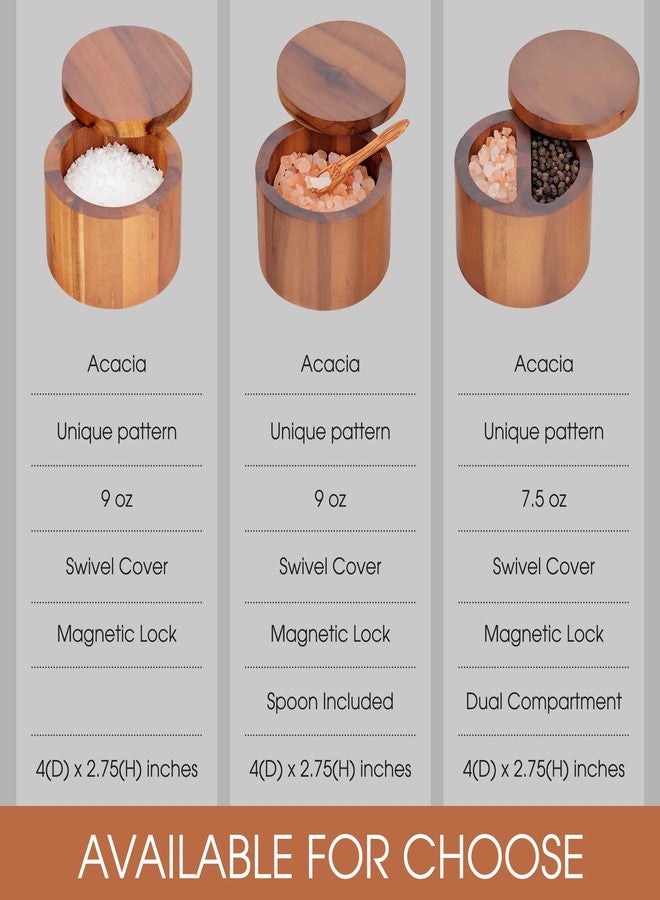 Demigo Acacia Salt Cellar 9 Ounces Capacity, Wood Salt Box With Swivel Cover, Spice Keeper, Wood Jar For Kitchen, Perfect For Keeping Table Salt, Gourmet Salts, Herbs or Favorite Seasonings - Image 5