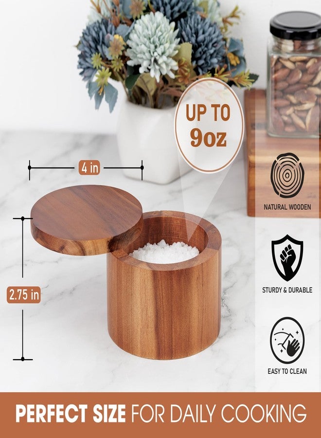 Demigo Acacia Salt Cellar 9 Ounces Capacity, Wood Salt Box With Swivel Cover, Spice Keeper, Wood Jar For Kitchen, Perfect For Keeping Table Salt, Gourmet Salts, Herbs or Favorite Seasonings - Image 2