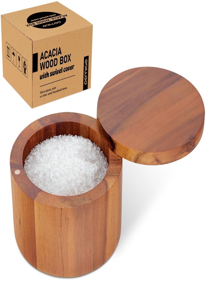 Demigo Acacia Salt Cellar 9 Ounces Capacity, Wood Salt Box With Swivel Cover, Spice Keeper, Wood Jar For Kitchen, Perfect For Keeping Table Salt, Gourmet Salts, Herbs or Favorite Seasonings - Image 1
