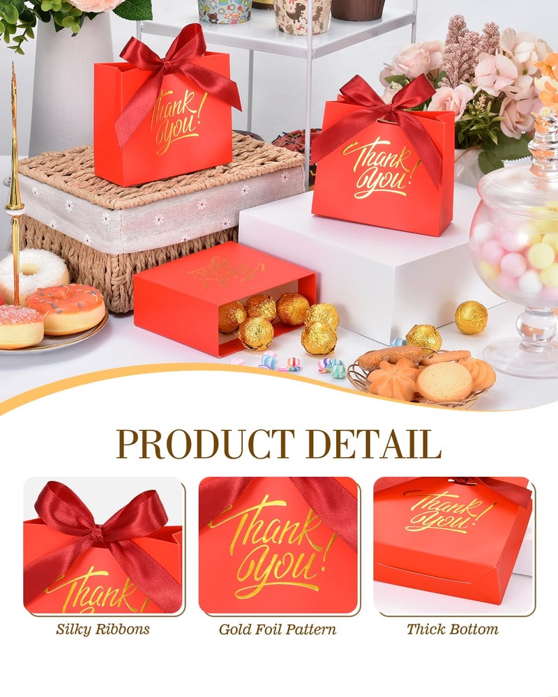 EQOREIIN Small Gift Bags, 25 Pack 4.5x1.8x3.9 Inches Mini Thank You Bags Red Kraft Paper Gift Bag with Bow Ribbon, Small Candy Bags for Birthday Wedding Baby Shower - Image 4