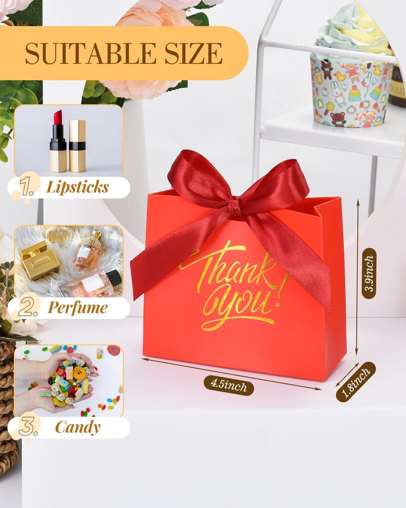 EQOREIIN Small Gift Bags, 25 Pack 4.5x1.8x3.9 Inches Mini Thank You Bags Red Kraft Paper Gift Bag with Bow Ribbon, Small Candy Bags for Birthday Wedding Baby Shower - Image 3