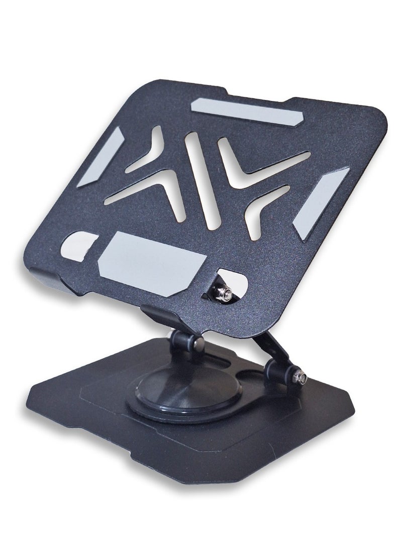 Foldable tablet and mobile stand with stylish and high-quality metal design, 360° rotation for an ideal viewing experience, supports ventilation to cool devices and preserve their lifespan, suitable for iPad and mobile phones, easy to store and carry, and ideal for studying, working or watching content anywhere - Image 1
