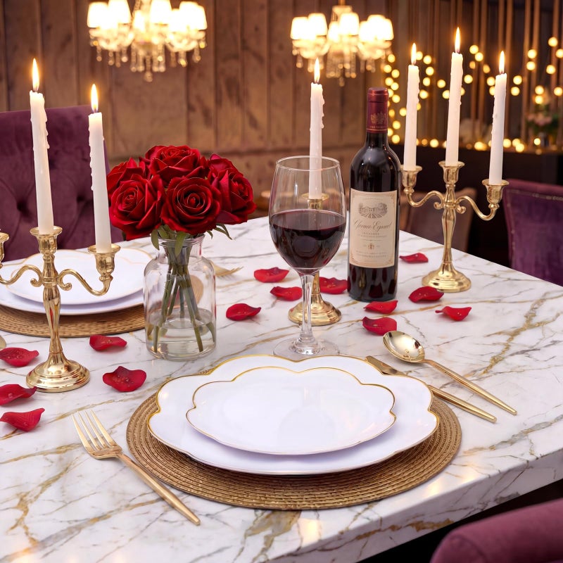 supernal 60pcs White and Gold Plastic Plates Heavy Duty Elegant Scalloped Disposable Plates Includes: 30 Gold Dinner Plate and Dessert Plate Perfect for Valentine's Day Mother's Day and Easter - Image 5