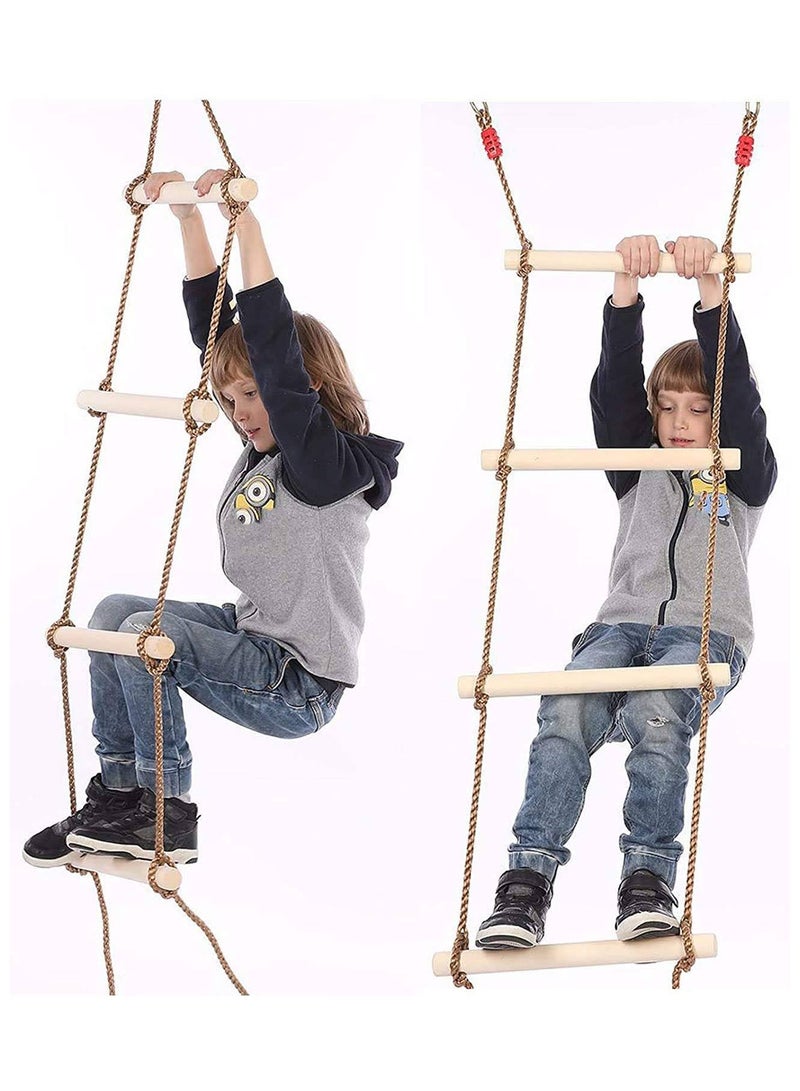 RBWTOYS Wooden Climbing Ladder, Six-Stage Wooden Entertainment and Exercise Climbing Ladder, Rope Hanging , Children's Outdoor Play Swing - Image 1