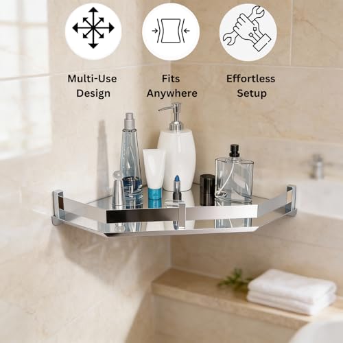 Well Set Modern Bathroom Wall Shelf, Chrome-Plated Steel, Storage Organiser for Toiletries and Cosmetics (8x8Inch) - Image 4