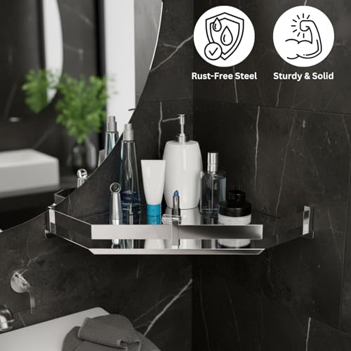 Well Set Modern Bathroom Wall Shelf, Chrome-Plated Steel, Storage Organiser for Toiletries and Cosmetics (8x8Inch) - Image 5