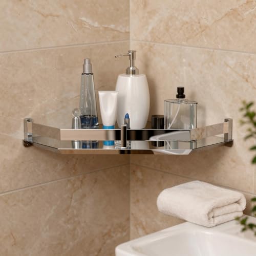 Well Set Modern Bathroom Wall Shelf, Chrome-Plated Steel, Storage Organiser for Toiletries and Cosmetics (8x8Inch) - Image 1