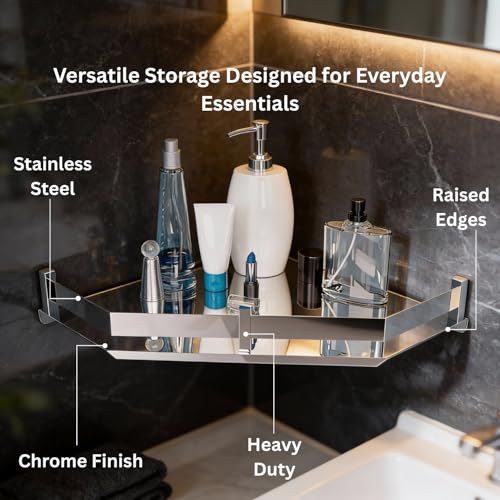 Well Set Modern Bathroom Wall Shelf, Chrome-Plated Steel, Storage Organiser for Toiletries and Cosmetics (8x8Inch) - Image 3