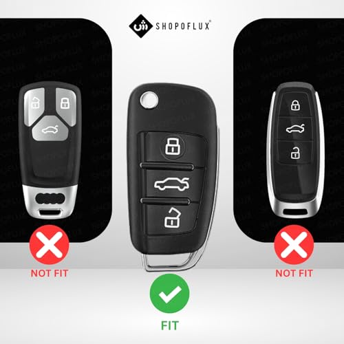 SHOPOFLUX TPU Car Key Cover Compatible for Audi A1 A3 A6 Q2 Q3 Q7 TT TTS R8 S3 S6 RS3 3 Button Flip Key - Black - Image 2