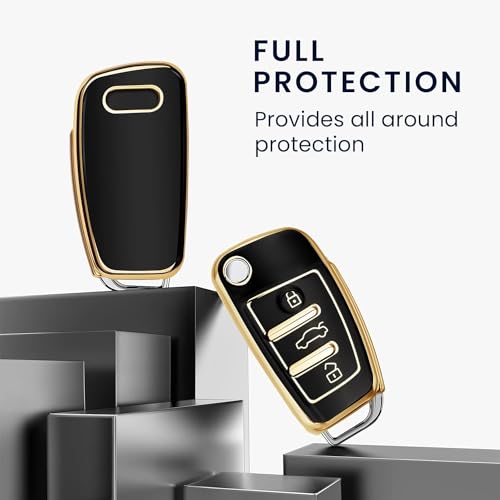 SHOPOFLUX TPU Car Key Cover Compatible for Audi A1 A3 A6 Q2 Q3 Q7 TT TTS R8 S3 S6 RS3 3 Button Flip Key - Black - Image 5