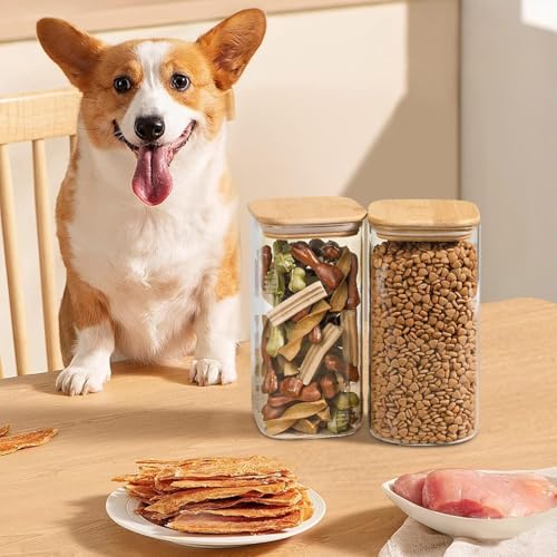 bellemax Airtight clear glass storage canister with wooden lid food storage container jar with sealing bamboo lid for kitchen storage and multipurpose use (1500ML- SQUER-Set of 6) - Image 5
