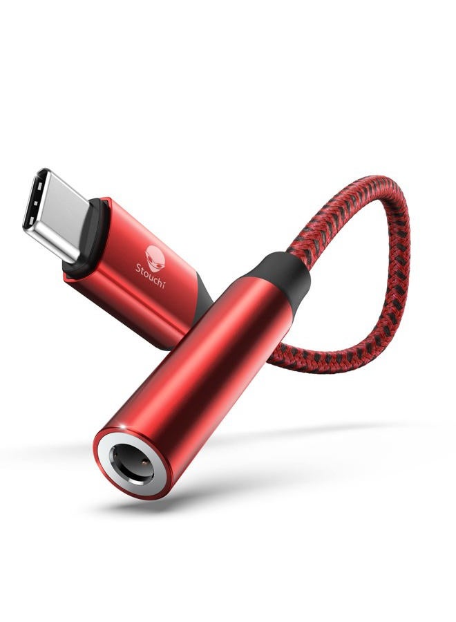 Stouchi محول USB C إلى 3.5 مم أنثوي، كابل صوت سماعة رأس نوع C، دنجلي Hi-Fi لجهاز Samsung Galaxy S22 S21 Ultra Z Flip Note 20، iPad Mini 6، Pixel 7/6a - أحمر - Image 1