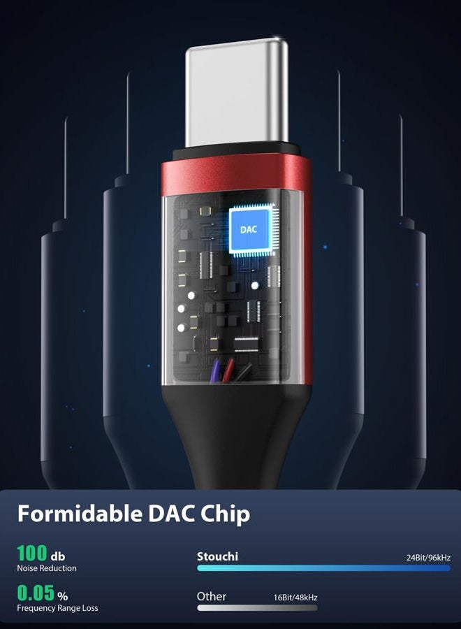 Stouchi محول USB C إلى 3.5 مم أنثوي، كابل صوت سماعة رأس نوع C، دنجلي Hi-Fi لجهاز Samsung Galaxy S22 S21 Ultra Z Flip Note 20، iPad Mini 6، Pixel 7/6a - أحمر - Image 5