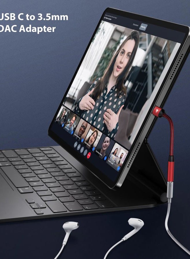 Stouchi محول USB C إلى 3.5 مم أنثوي، كابل صوت سماعة رأس نوع C، دنجلي Hi-Fi لجهاز Samsung Galaxy S22 S21 Ultra Z Flip Note 20، iPad Mini 6، Pixel 7/6a - أحمر - Image 4