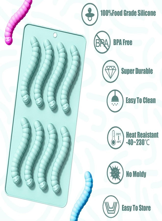 Ysqool Gummy Worm Mold, Non-Stick Silicone Gummy Candy Molds,8 x 4 Inch Green Gummies Molds Silicone Bpa Free with Dropper for Kids Adult Baking Halloween Party Candy Chocolate Gummies Making - Image 3